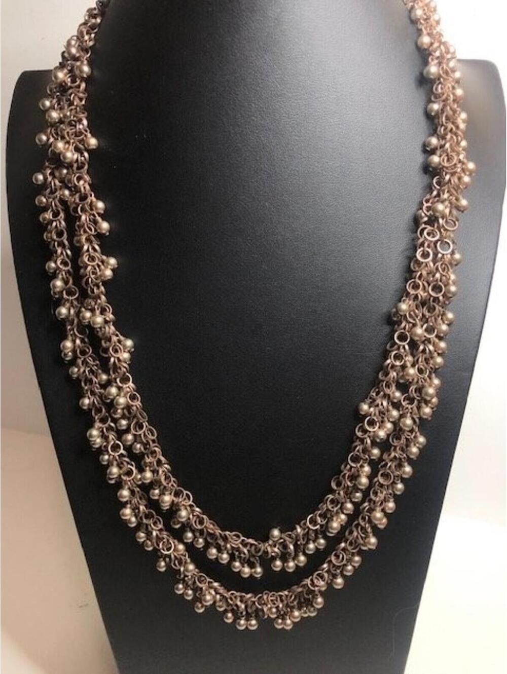 9453 Dominique Cohen DOM Copper beaded long Necklace 48" faux pear cha-cha